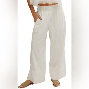 Tahari Cream Wide-Leg Pull-On Pants